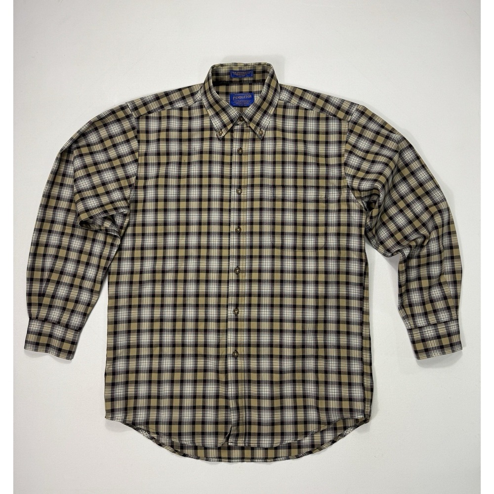 Pendleton Men’s Medium Button Shirt 100% Virgin Wool Cabin Stewart Camel Tartan